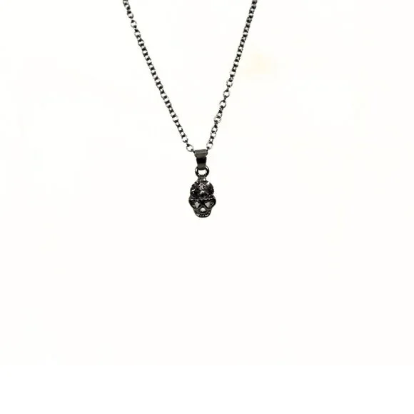 Minimalist Skull Necklace & Stud Earring Set | Rhinestone Goth Sparkle - Picture 3 of 6